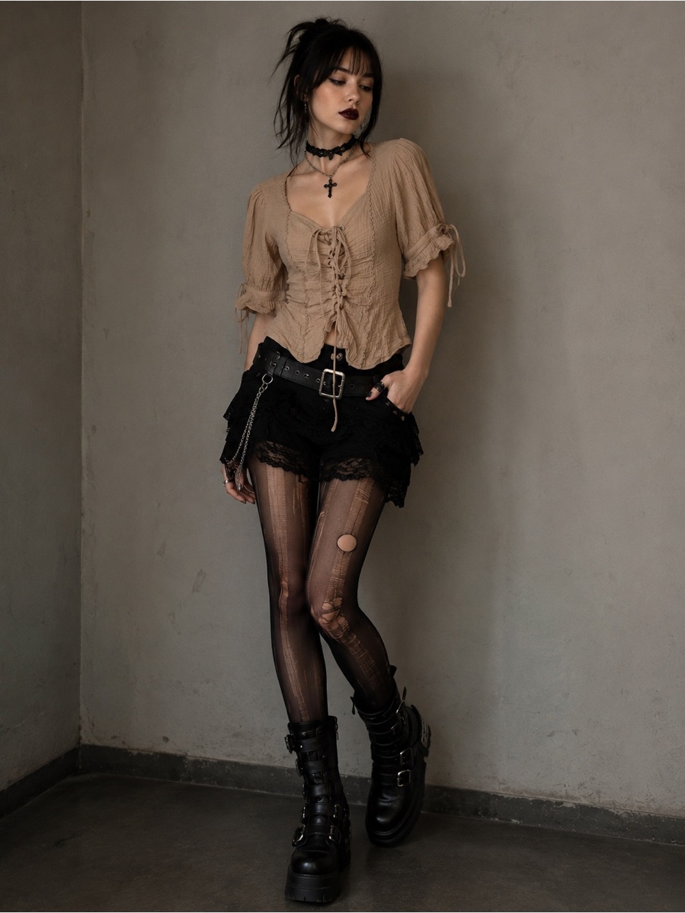 Scarlet Darkness Lace Up Cottagecore Peasant Top Size Small Goth Fairy Grunge